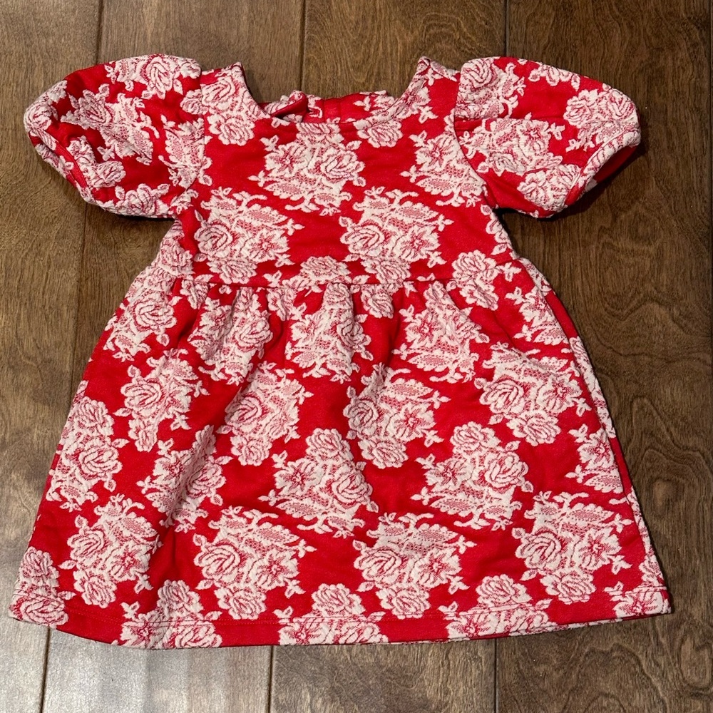 Janie & Jack Rose Red white jacquard Dress - 12/18 mos